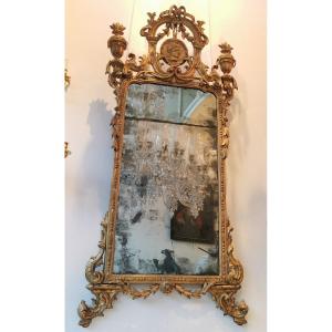 18th Century Italian Mirror In Golden Wood.