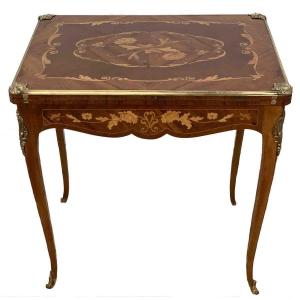 Table De Jeux à Marqueterie Florale Style Louis XV