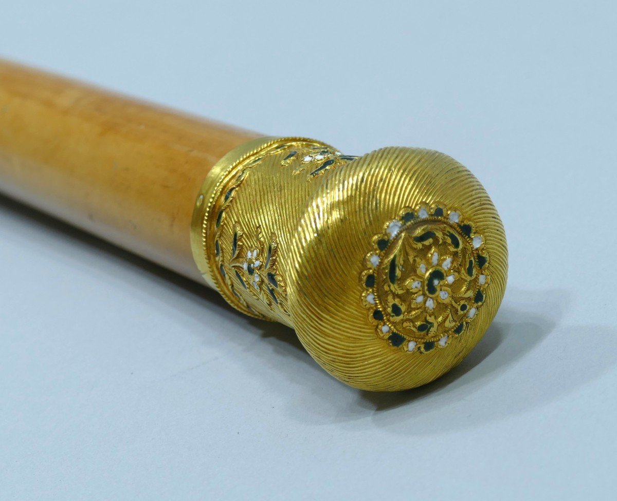 Precious Cane With Enameled Gold Handle Datable Circa 1850/70-photo-3