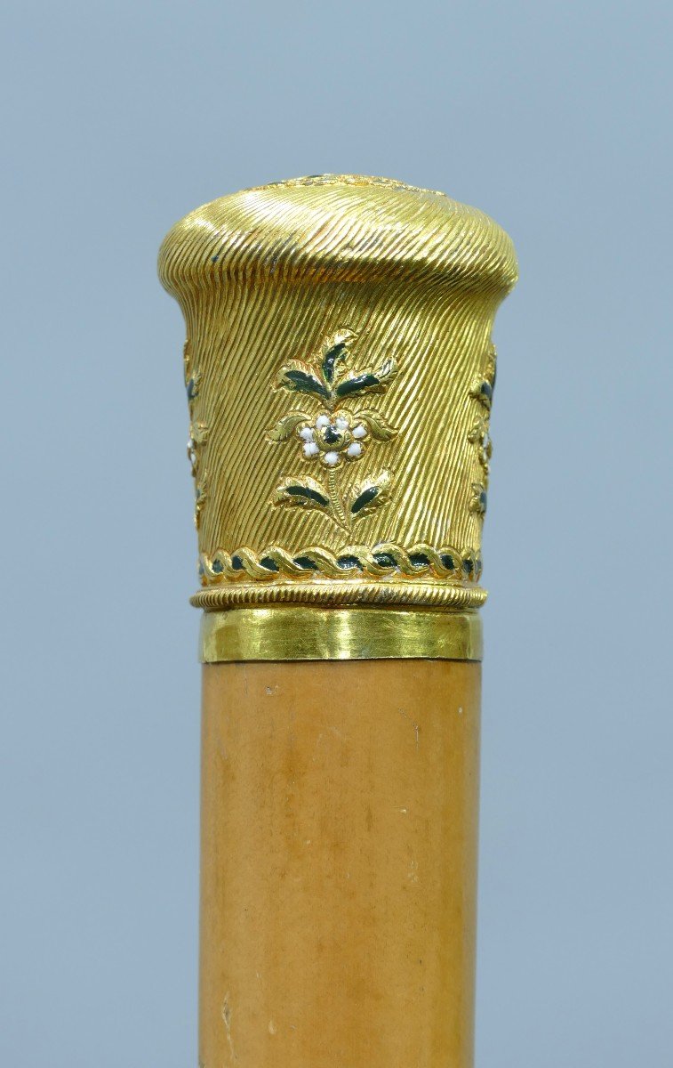 Canne Précieuse Avec Pommeau En Or émaillée Datable Vers 1850/70