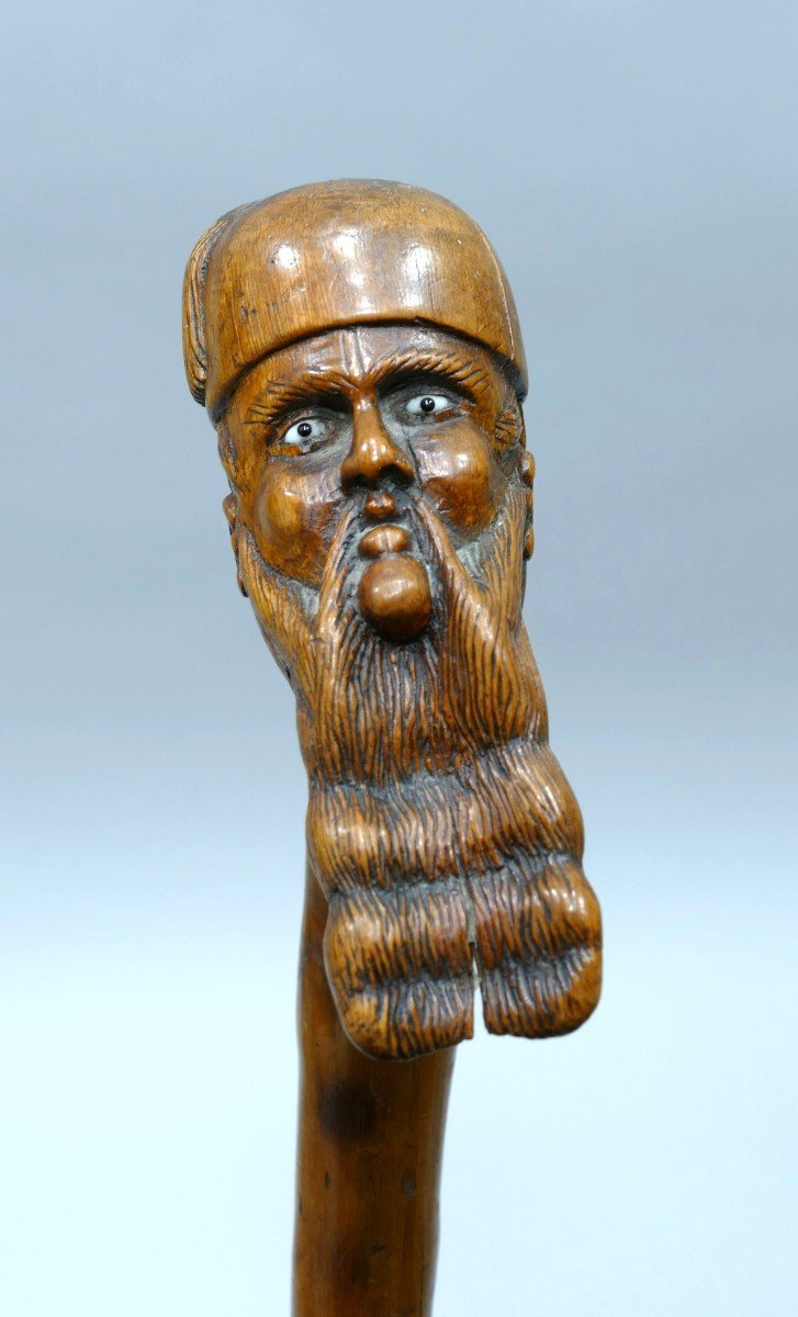 Folk Art Cane Presenting A Man With A Long Beard-photo-2