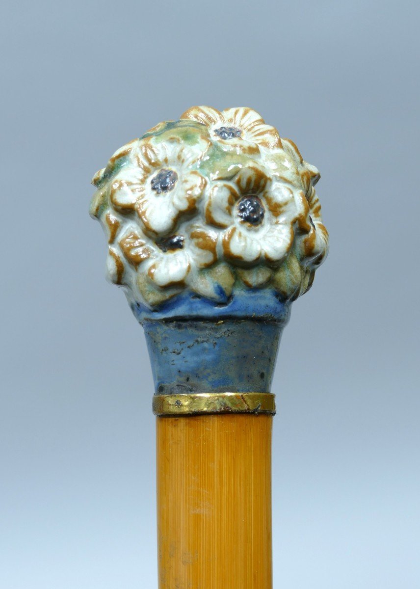 Collection Cane With Porcelain Handle Decorated With Flowers