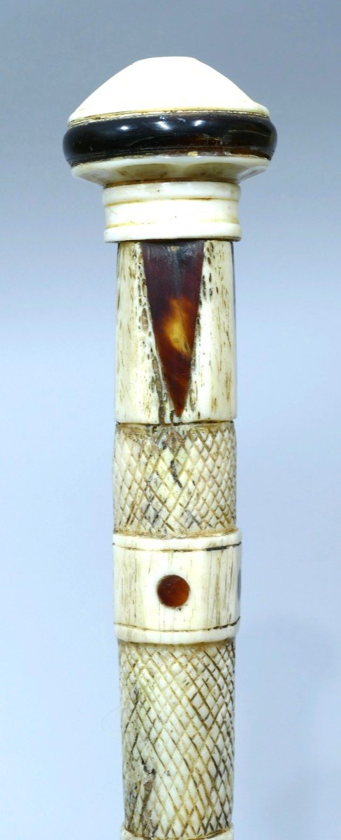 19th Century Sailor's Cane In Walrus, Whale Bone And Tortoise Shell-photo-2