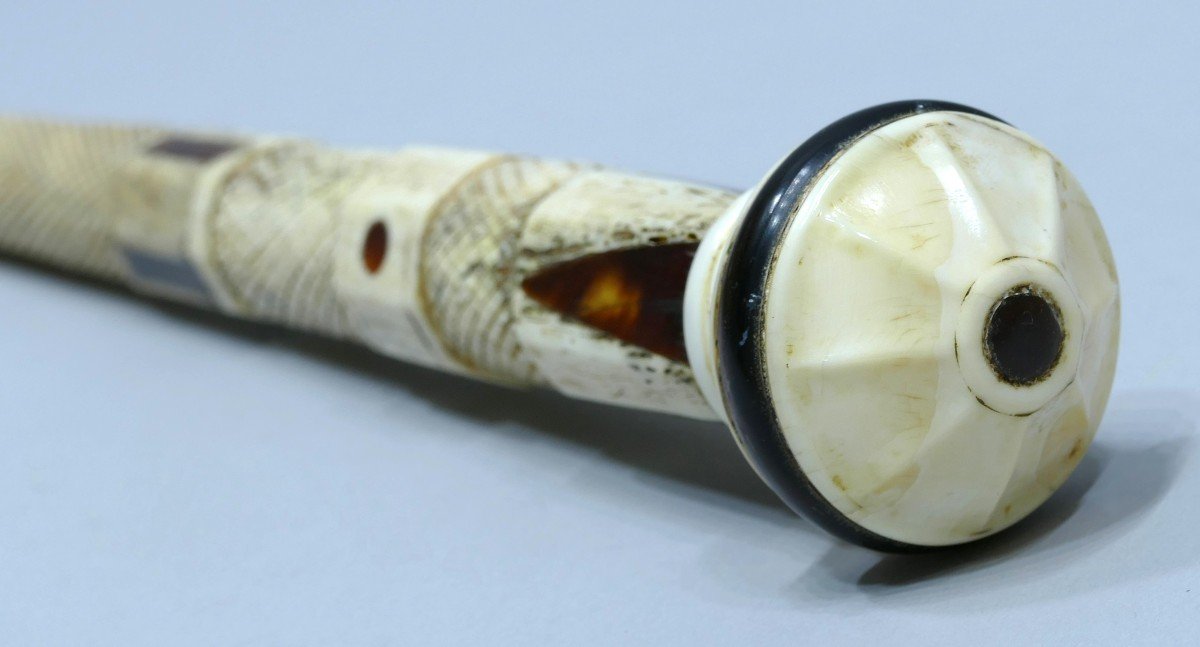 19th Century Sailor's Cane In Walrus, Whale Bone And Tortoise Shell-photo-3