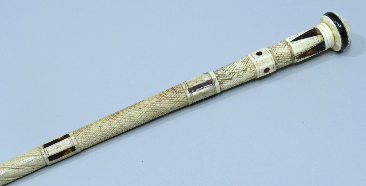 19th Century Sailor's Cane In Walrus, Whale Bone And Tortoise Shell-photo-4