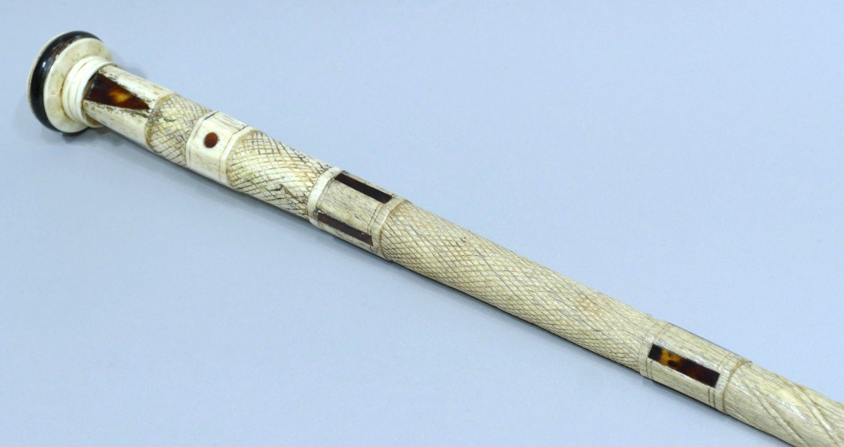 19th Century Sailor's Cane In Walrus, Whale Bone And Tortoise Shell-photo-1