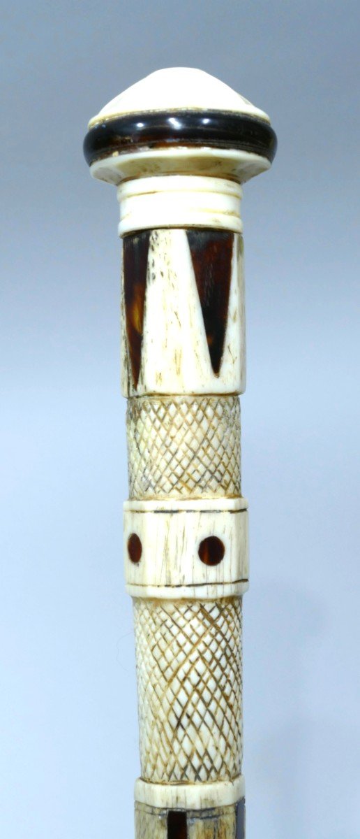 19th Century Sailor's Cane In Walrus, Whale Bone And Tortoise Shell