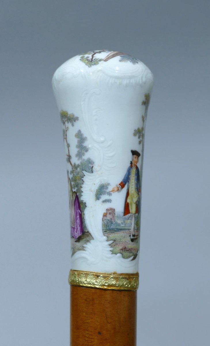 Canne De Collection En Porcelaine De Meissen Datable Du 18ème Siècle-photo-3
