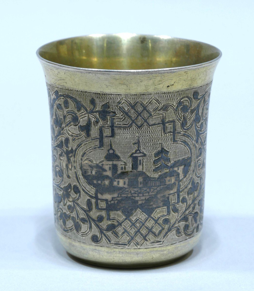 Timbale En Argent Doré Et Niellé Russe, Moscou 1867.