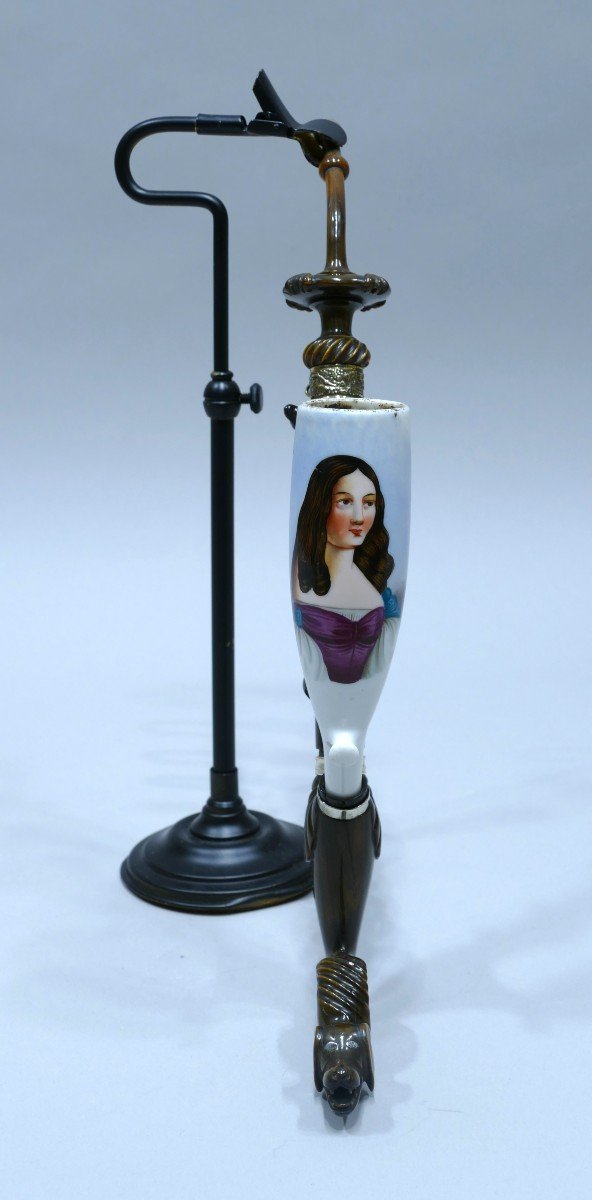 Porcelain Pipe Decorated With A Painted Medallion Representing A Pretty Woman-photo-1