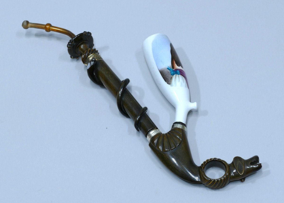 Porcelain Pipe Decorated With A Painted Medallion Representing A Pretty Woman-photo-7