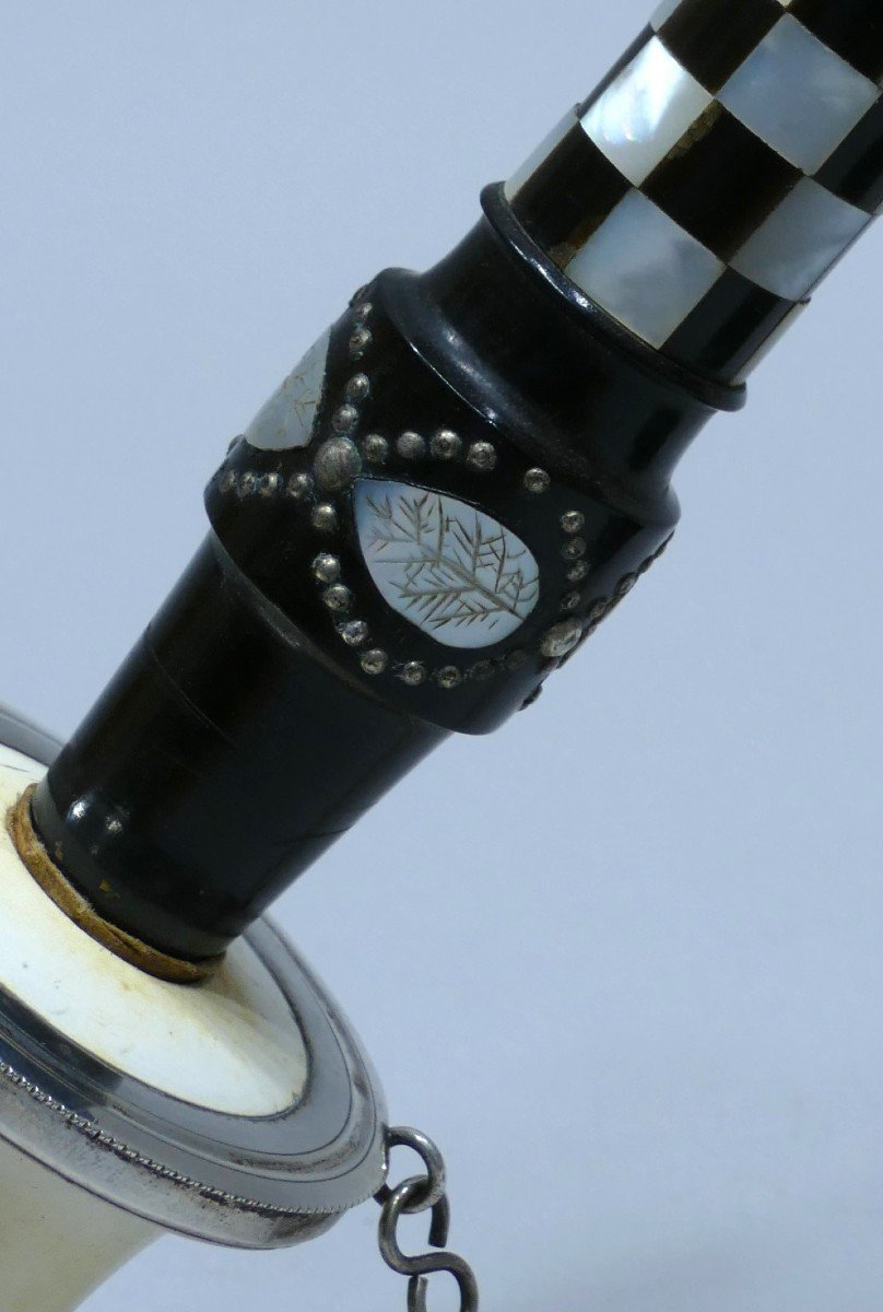 Debrecen Type Pipe With Superb Stem In Ebony, Mother Of Pearl And Tortoiseshell Datable Circa 1840/1850-photo-4