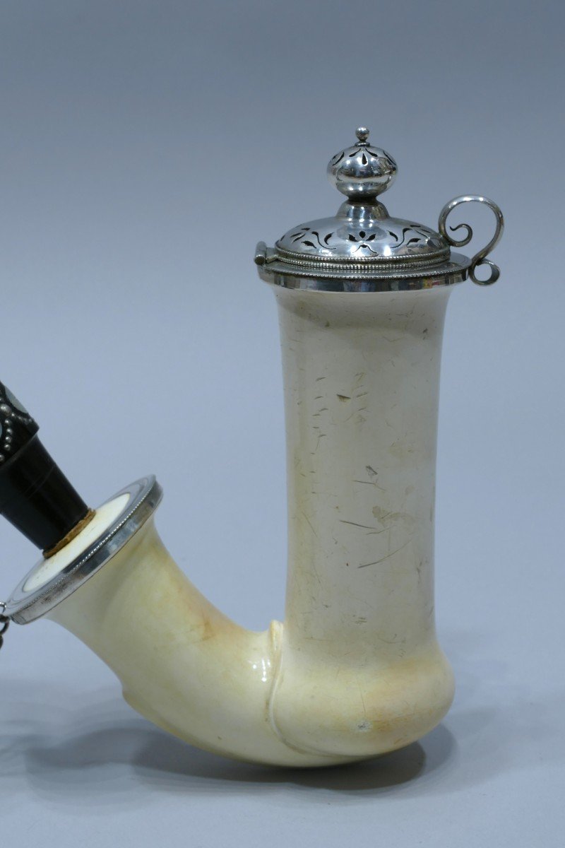 Debrecen Type Pipe With Superb Stem In Ebony, Mother Of Pearl And Tortoiseshell Datable Circa 1840/1850-photo-6