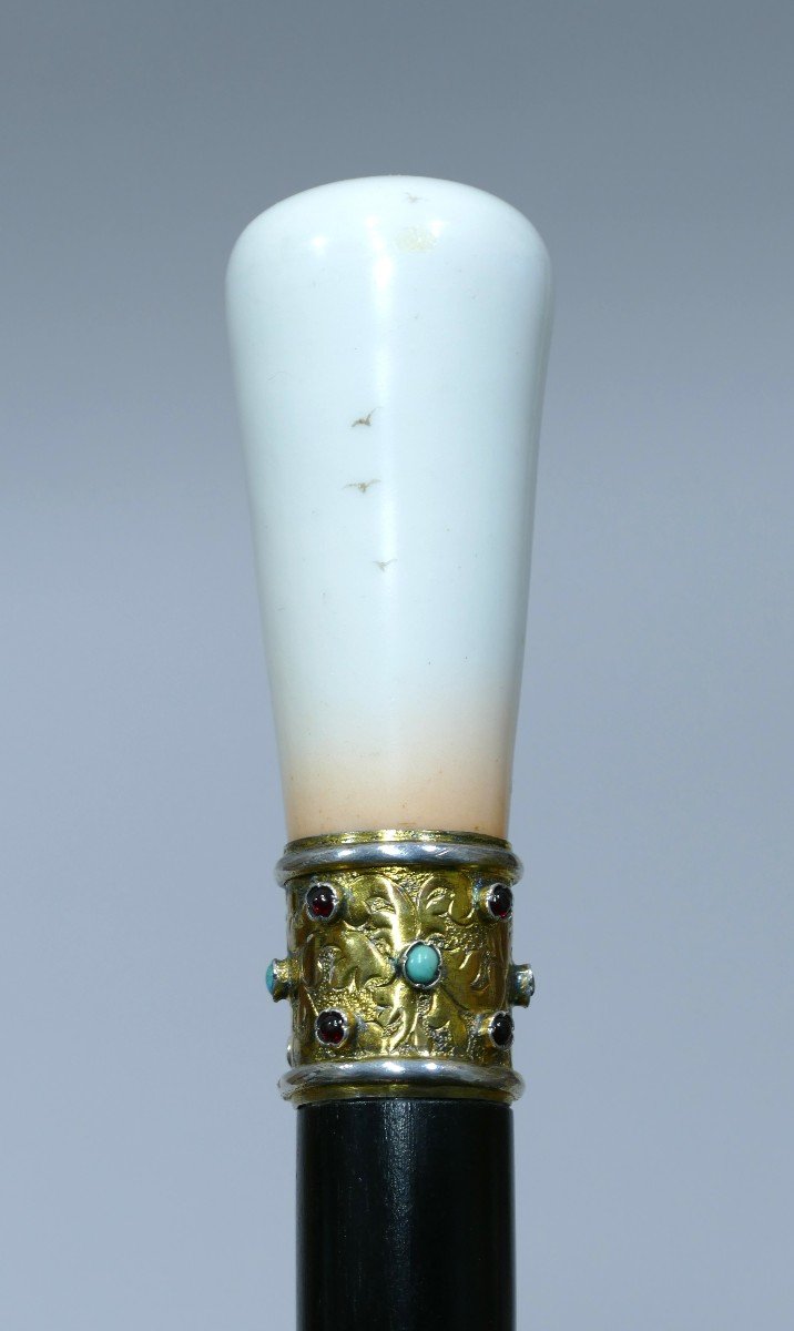 Great Cane With Beautiful Polychrome Porcelain Handle Representing Eros-photo-2
