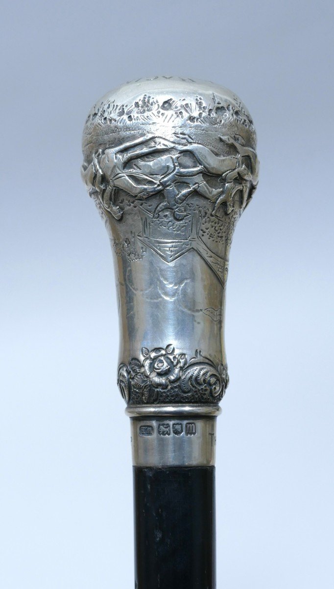 Canne De Collection Avec Pommeau En Argent Avec l'Inscription Malta Racing Club 1908 -photo-4