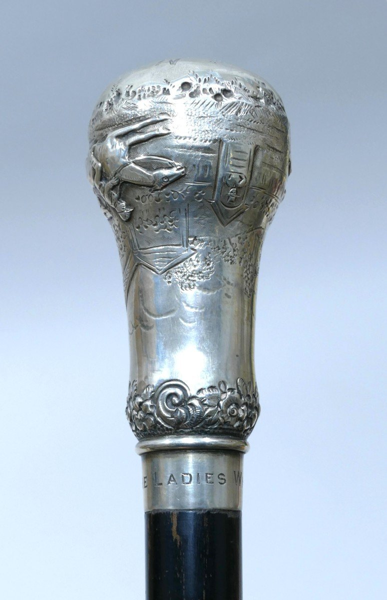 Canne De Collection Avec Pommeau En Argent Avec l'Inscription Malta Racing Club 1908 -photo-2