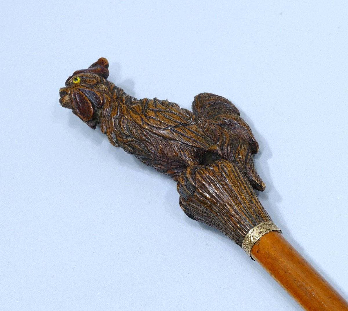 Collectible Cane With Wooden Handle Carved In Polychromy Representing A Rooster In Feet-photo-3