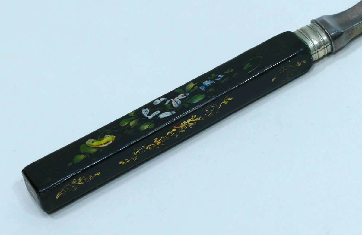 Butter Knife With Rare Painted Lacquer Handle Datable Around 1860-photo-2