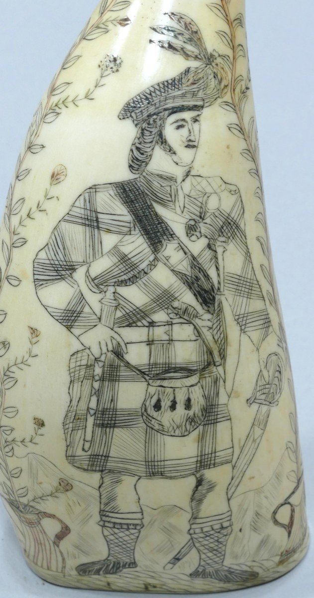 Pair Of 19th Century Sperm Whale Teeth Representing Two Scottish Men In Uniform-photo-4