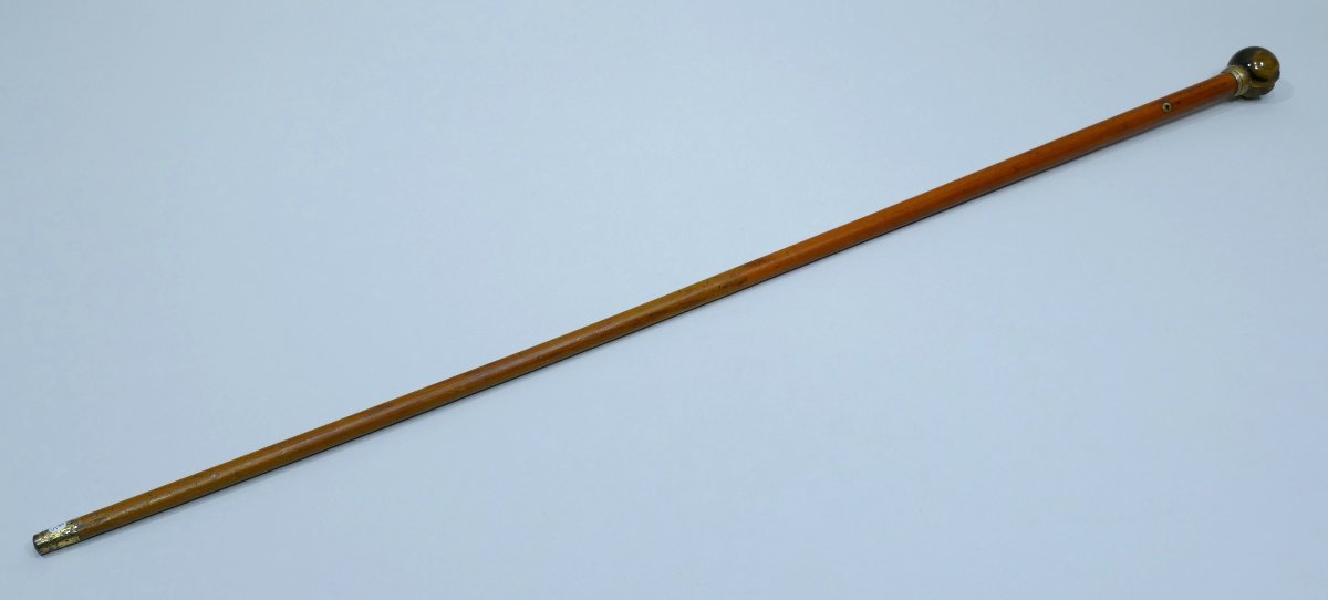 Canne De Collection Du 19ème Siècle Avec Pommeau En Oeil De Tigre Sculpté-photo-6