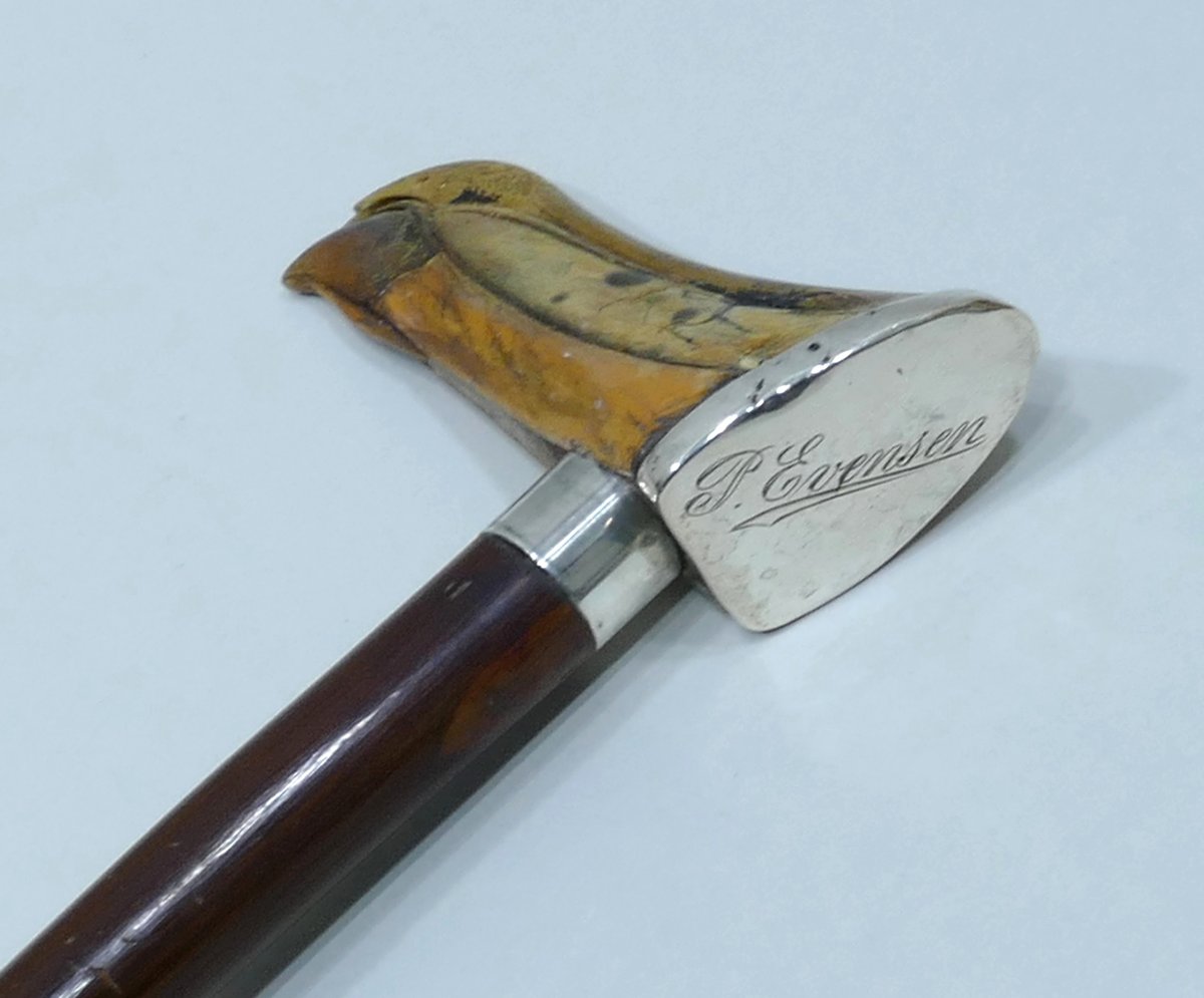 19th Century Sailor's Cane With Albatross Beak Handle-photo-3