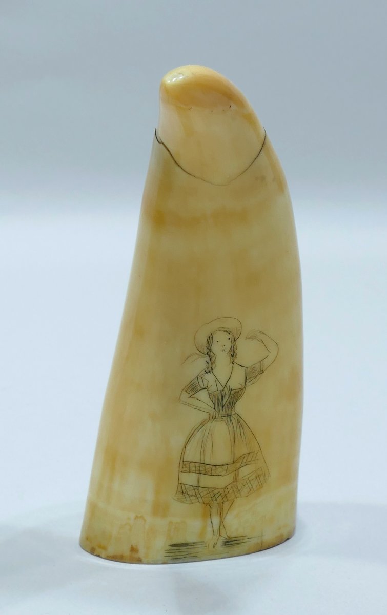 Pair Of Engraved Biface Sperm Whale Teeth Dated To Circa 1847-photo-2