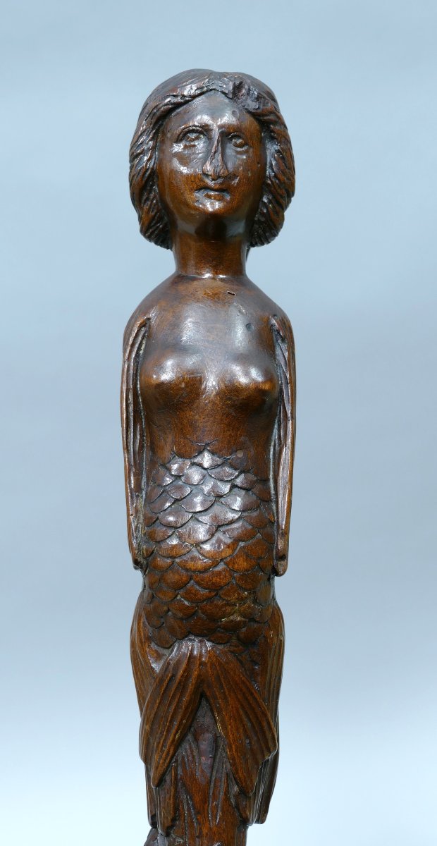 19th Century Folk Art Cane Depicting A Long-haired Mermaid-photo-2