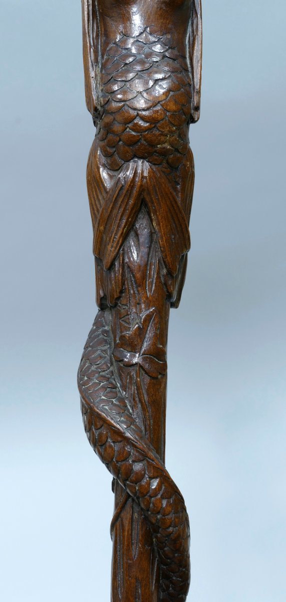 19th Century Folk Art Cane Depicting A Long-haired Mermaid-photo-4
