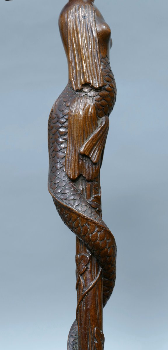 19th Century Folk Art Cane Depicting A Long-haired Mermaid-photo-1
