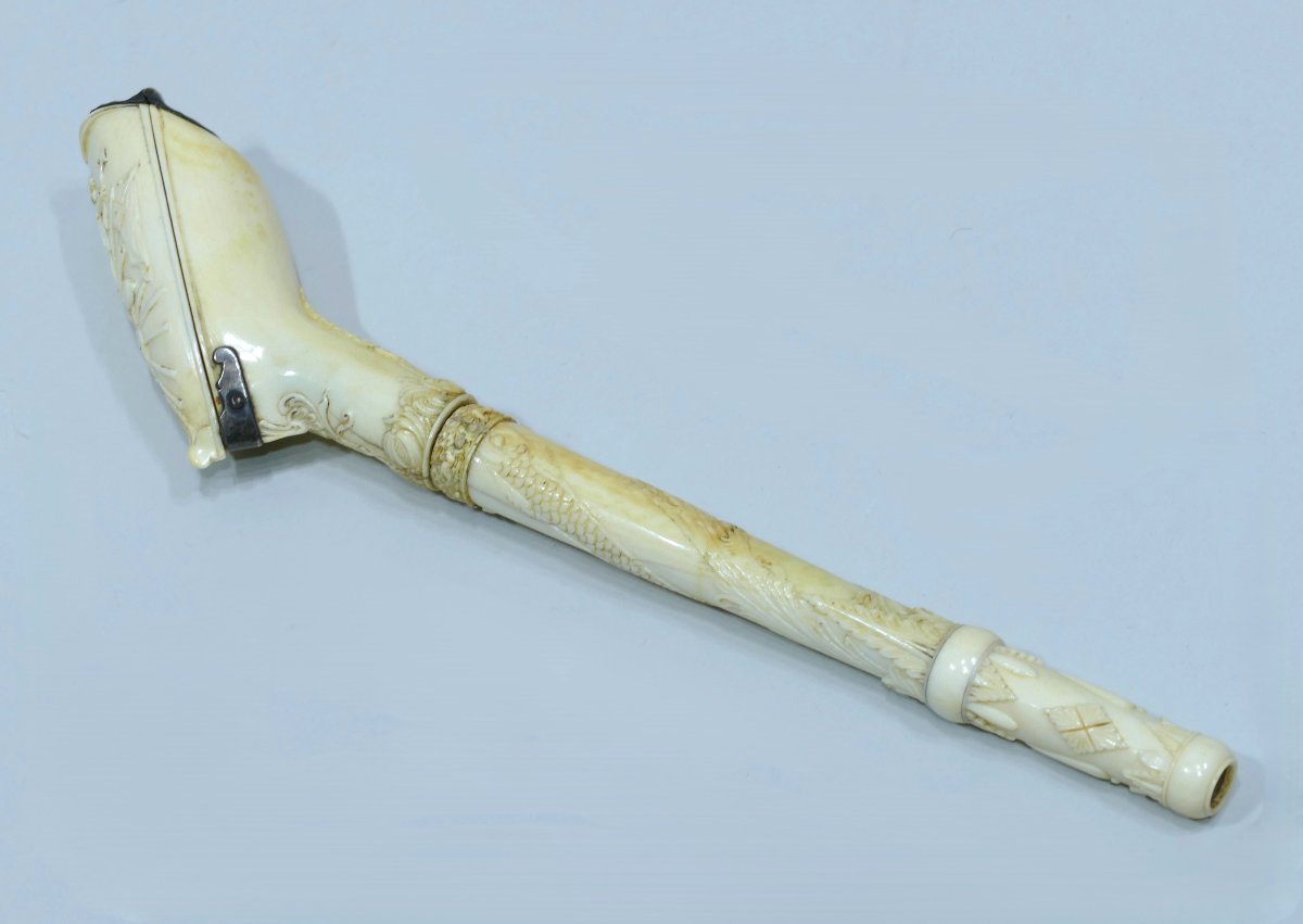 18th Century Ivory Pipe Case With Cupid Decoration-photo-4