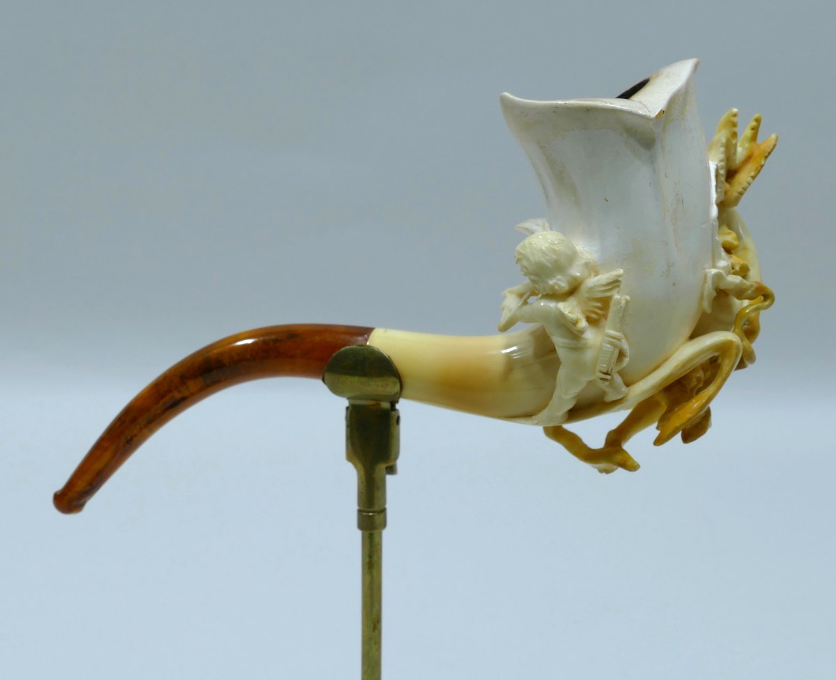 Meerschaum Pipe Representing A Winged Nymph And Eros-photo-4