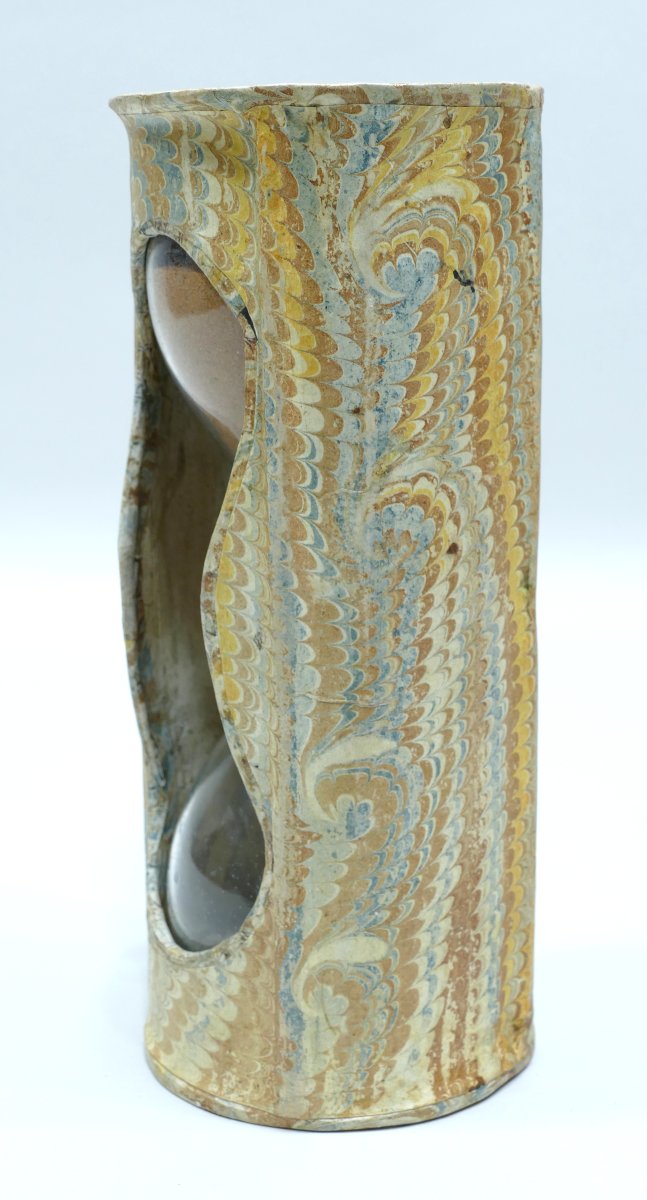 Mid-18th Century Cardboard Hourglass Covered With Hand-painted Paper-photo-3