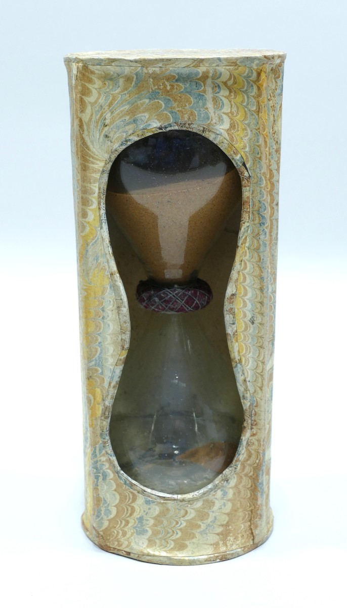 Mid-18th Century Cardboard Hourglass Covered With Hand-painted Paper