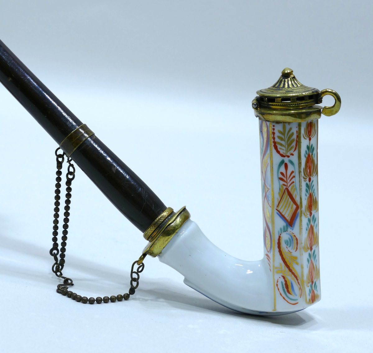 Porcelain Pipe With Polychrome Flower Decoration Dating From The 19th Century-photo-2