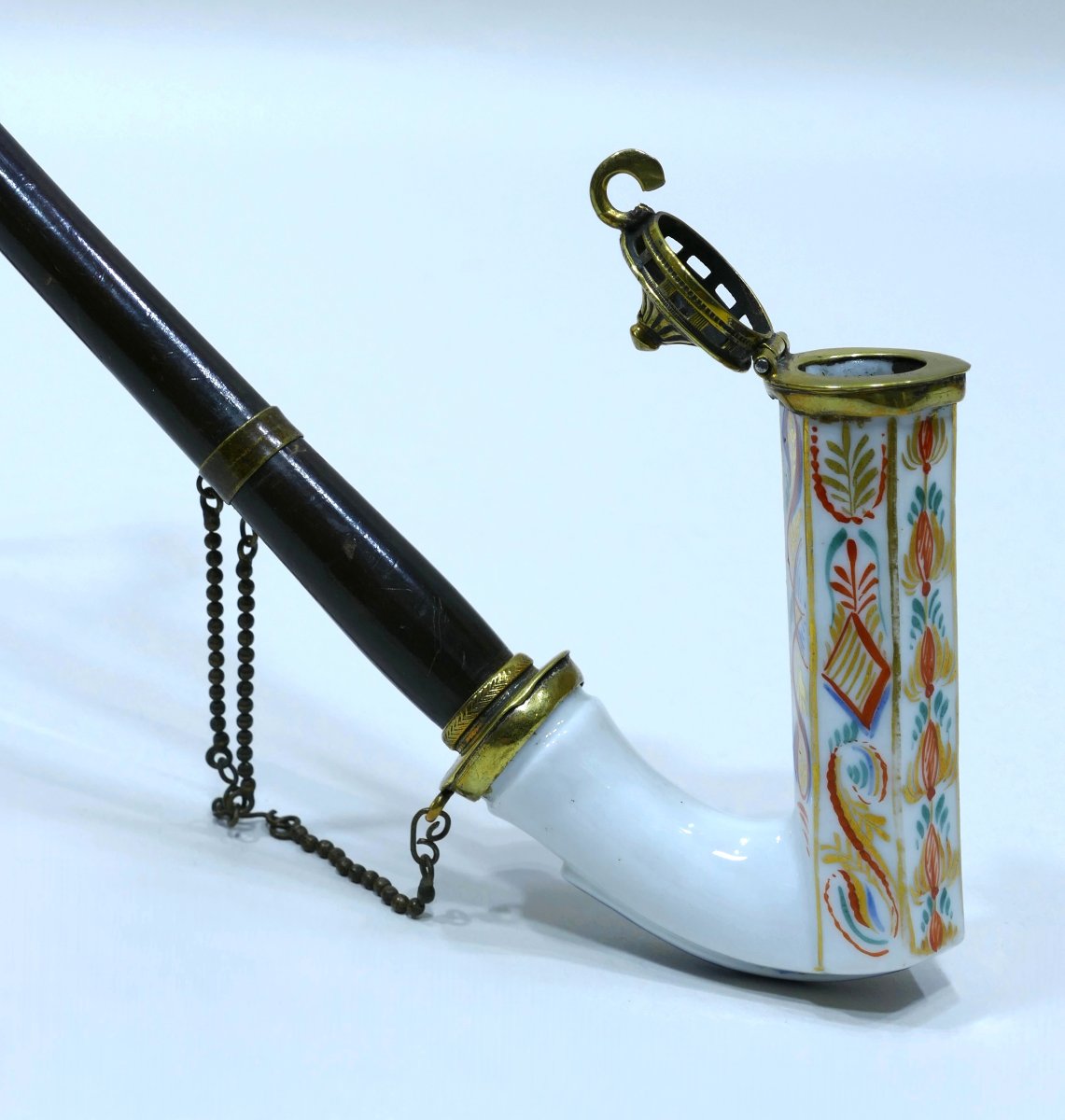 Porcelain Pipe With Polychrome Flower Decoration Dating From The 19th Century-photo-3