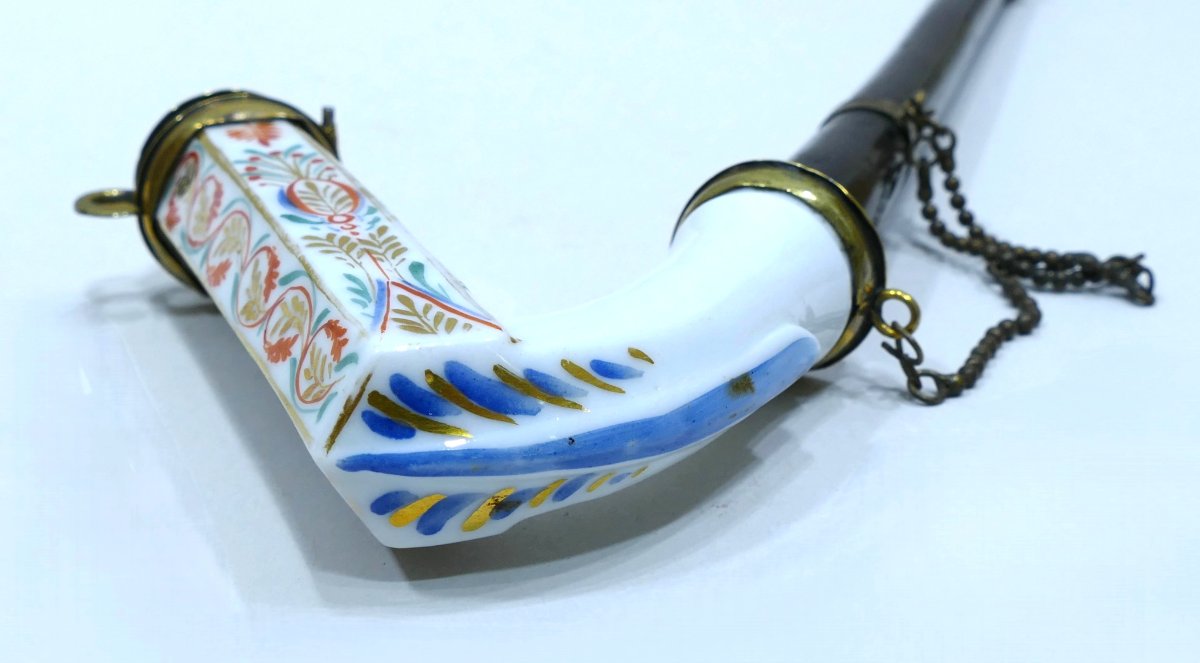 Porcelain Pipe With Polychrome Flower Decoration Dating From The 19th Century-photo-4