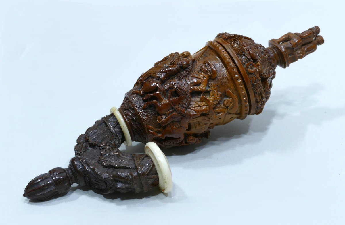 19th Century Wooden Pipe Bowl Richly Carved With Figures And Scenes-photo-4