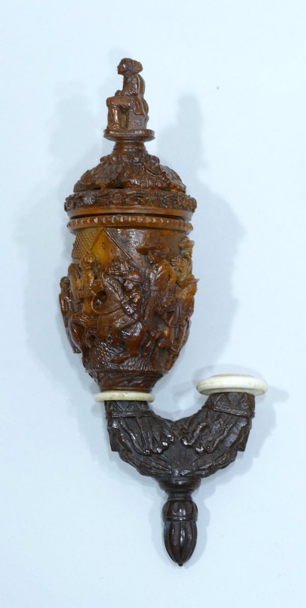 19th Century Wooden Pipe Bowl Richly Carved With Figures And Scenes-photo-6