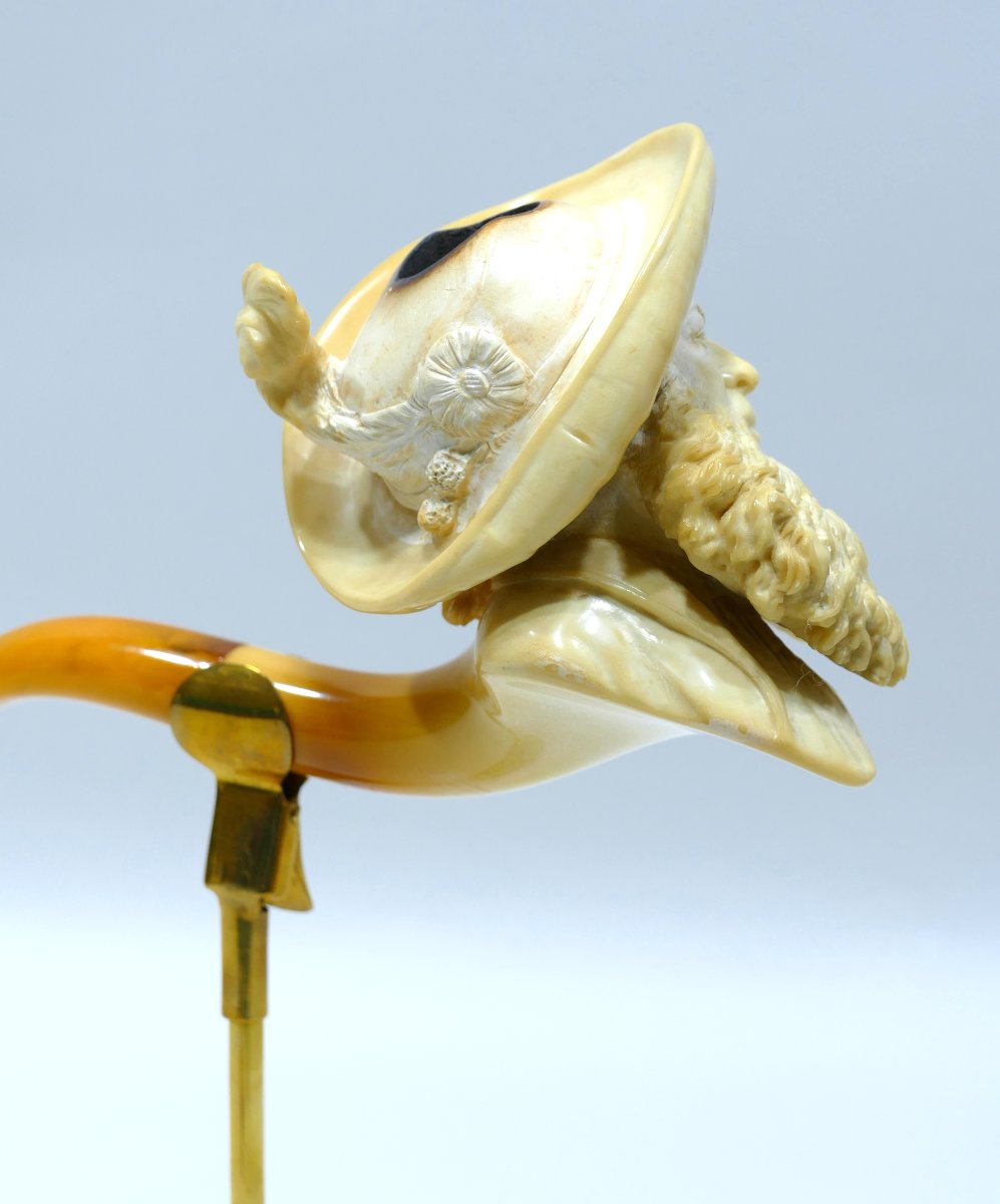 Pipe en écume de mer représentant un homme barbu au chapeau à plume-photo-4