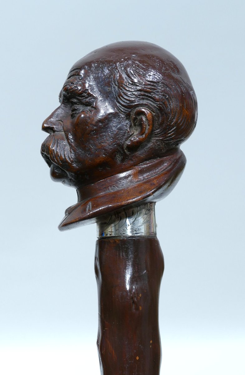 Canne de collection avec pommeau en bois représentant la tête de George Clemenceau-photo-2