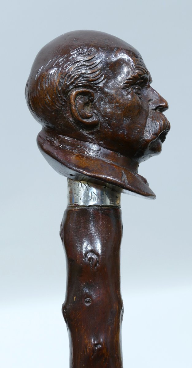 Canne de collection avec pommeau en bois représentant la tête de George Clemenceau-photo-4