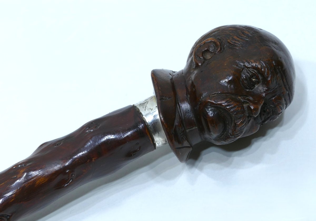 Canne de collection avec pommeau en bois représentant la tête de George Clemenceau-photo-1