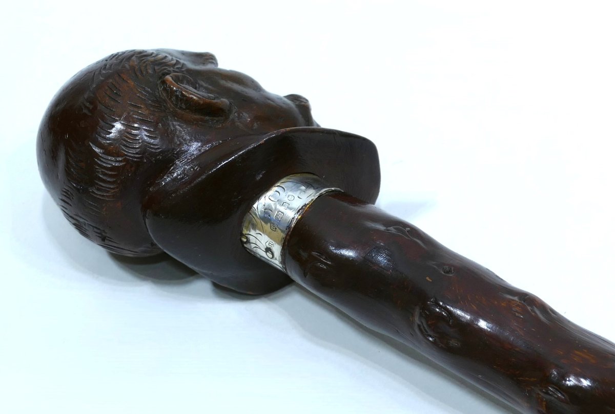 Canne de collection avec pommeau en bois représentant la tête de George Clemenceau-photo-2