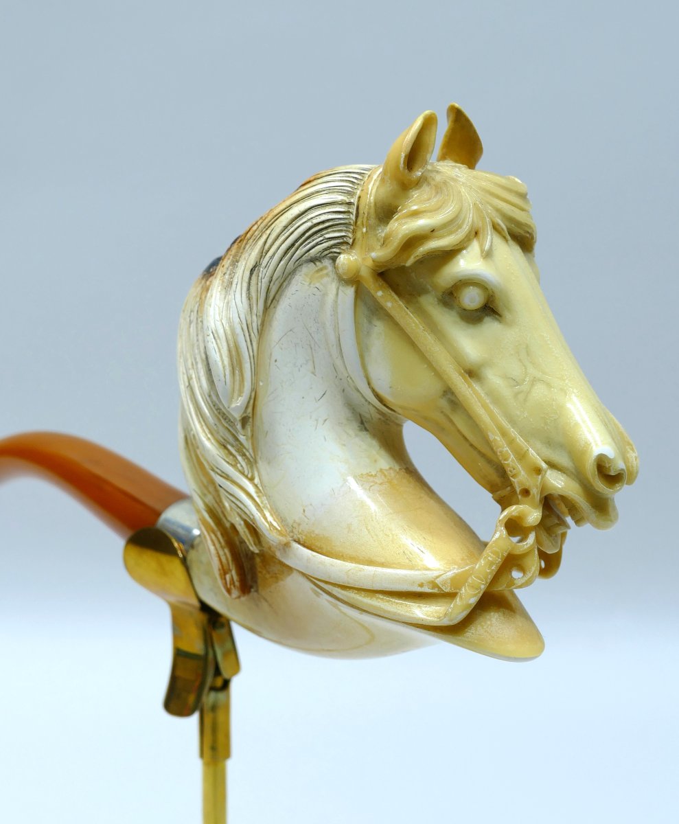 Puissante pipe en écume de mer représentant une tête de cheval-photo-4