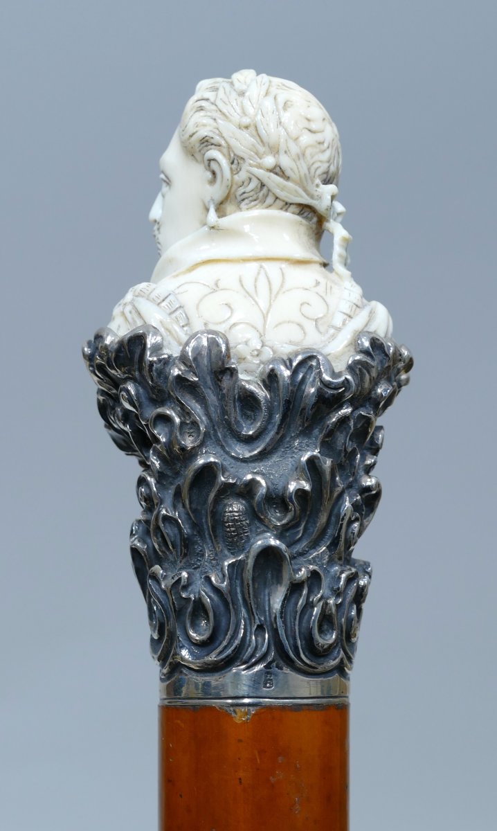 Historic Cane With Ivory And Silver Handle Depicting King Henry III-photo-4