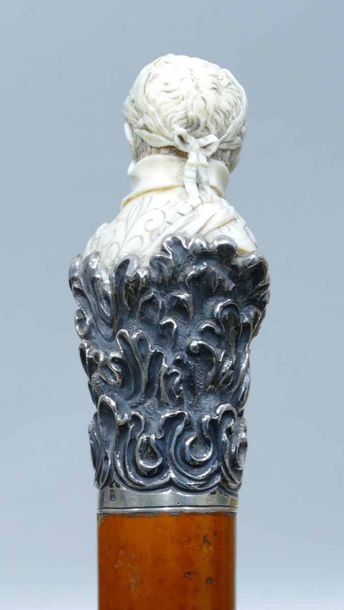 Historic Cane With Ivory And Silver Handle Depicting King Henry III-photo-1