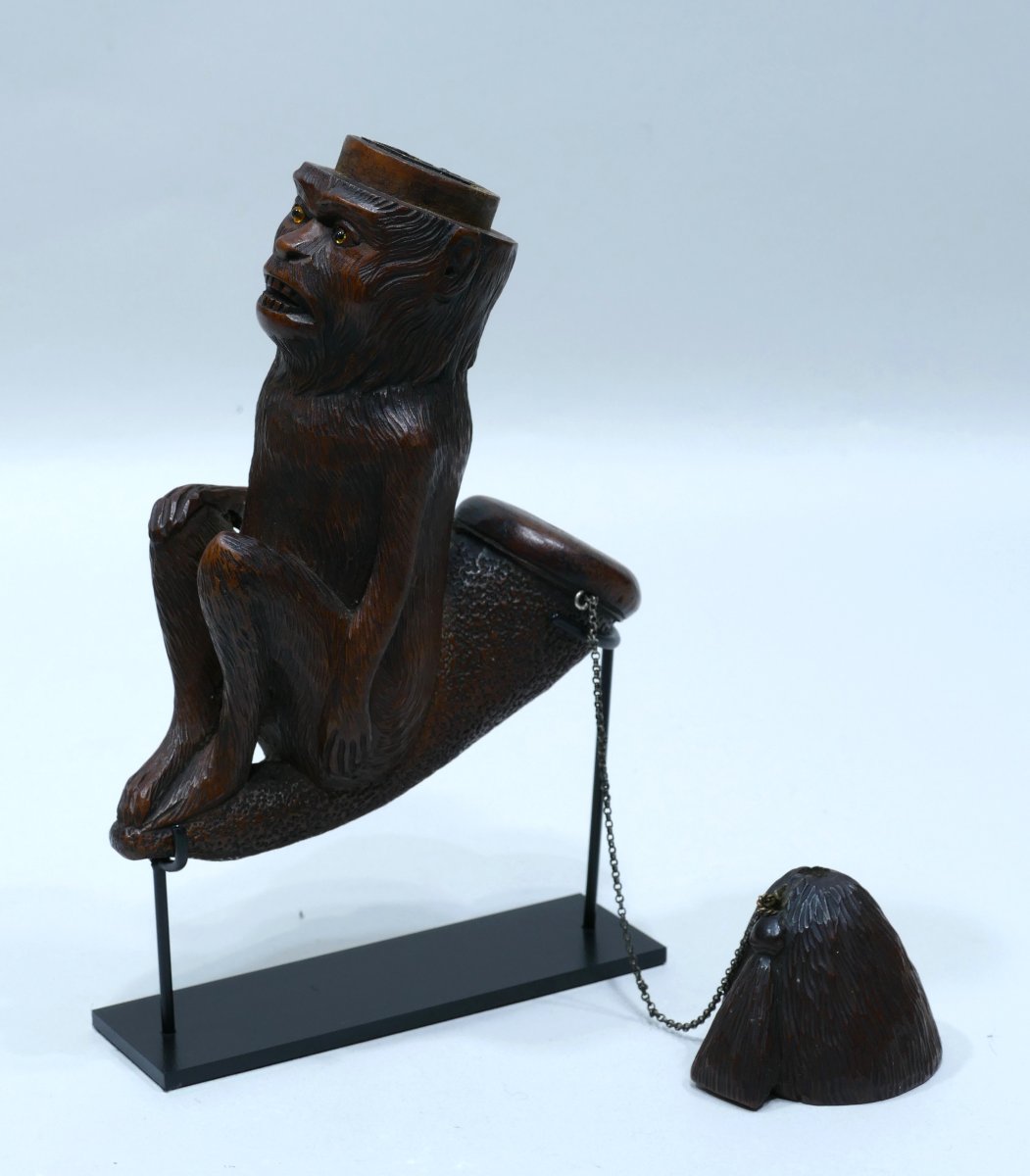 Wooden Pipe Representing A Monkey Dating From The Second Half Of The 19th Century-photo-4