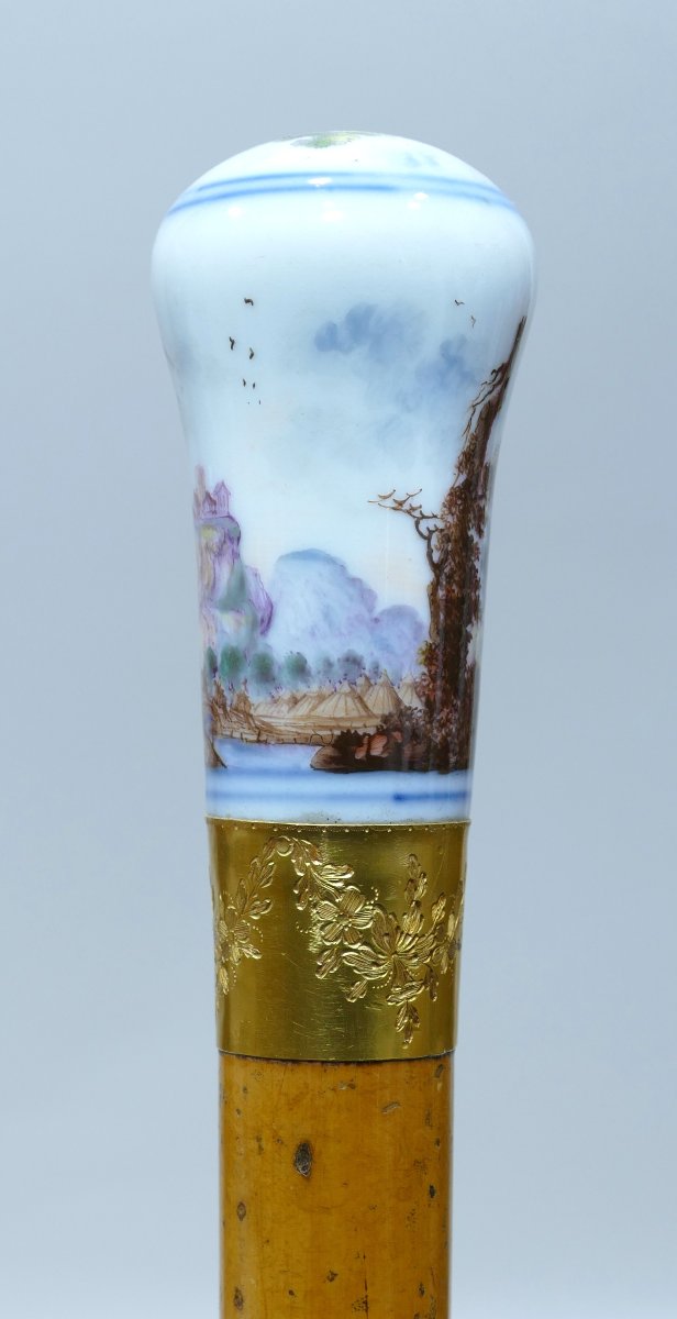 18th Century Collection Cane With Meissen Porcelain Handle-photo-4