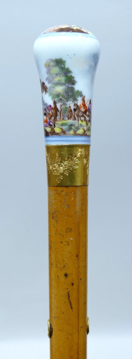 18th Century Collection Cane With Meissen Porcelain Handle-photo-1