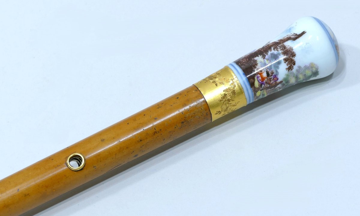 18th Century Collection Cane With Meissen Porcelain Handle-photo-2